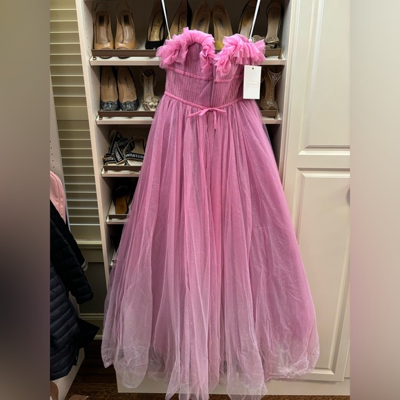 MAC DUGGAL Strapless Glitter Tulle Lilac Pink Ombré Gown NWT Size 8 - Picture 5 of 10